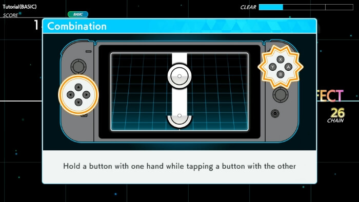 Combination: Hold a button with one hand while tapping a button with the other