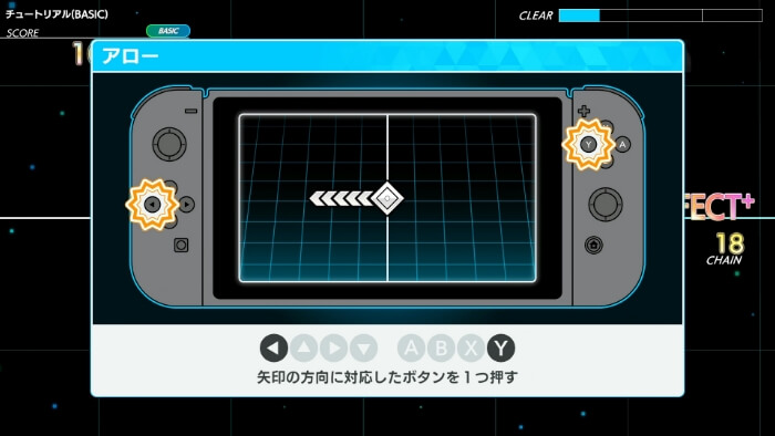 アロー：矢印の方向に対応したボタンを1つ押す